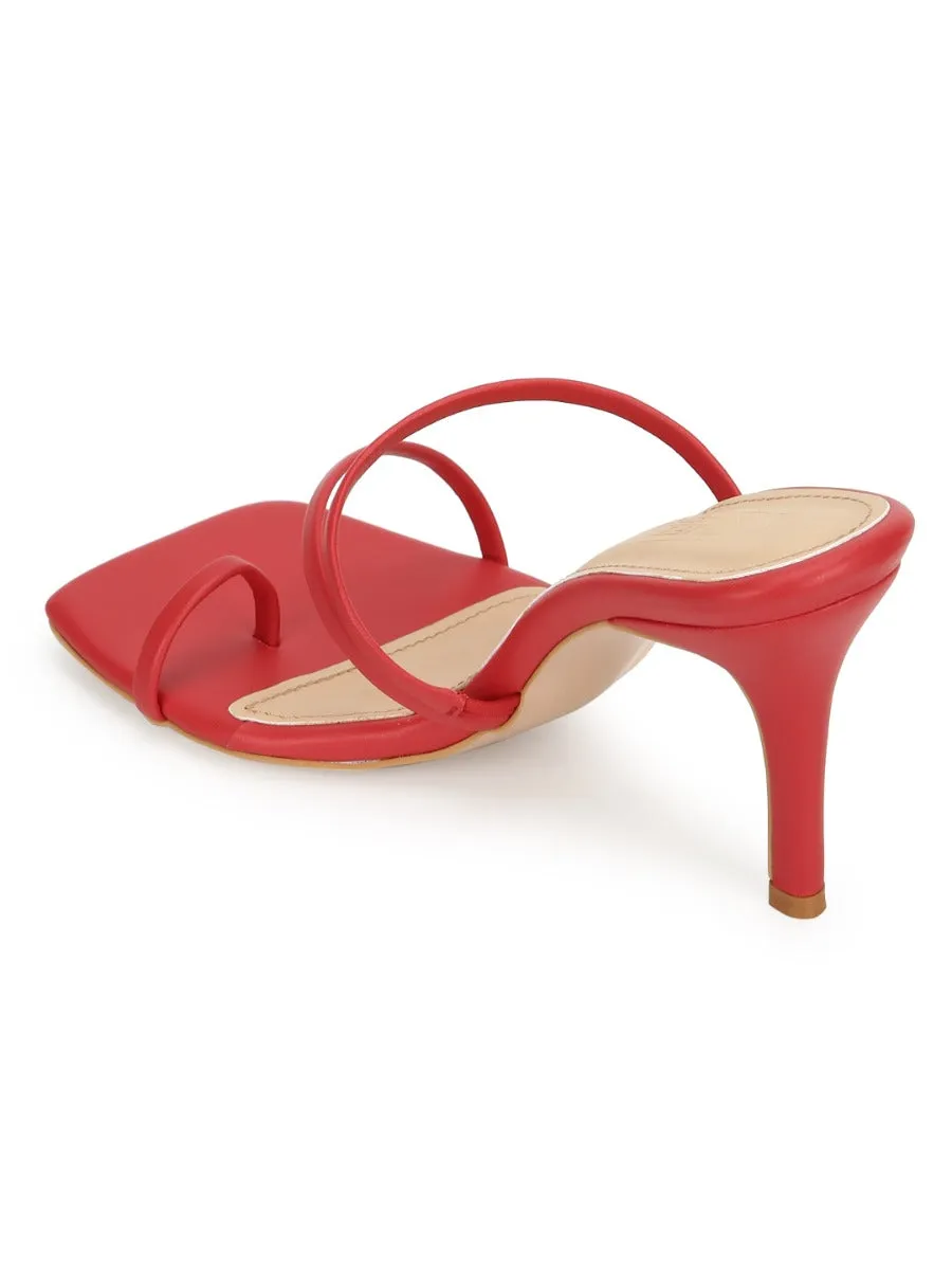 Red PU Strappy Stiletto Heel Mules