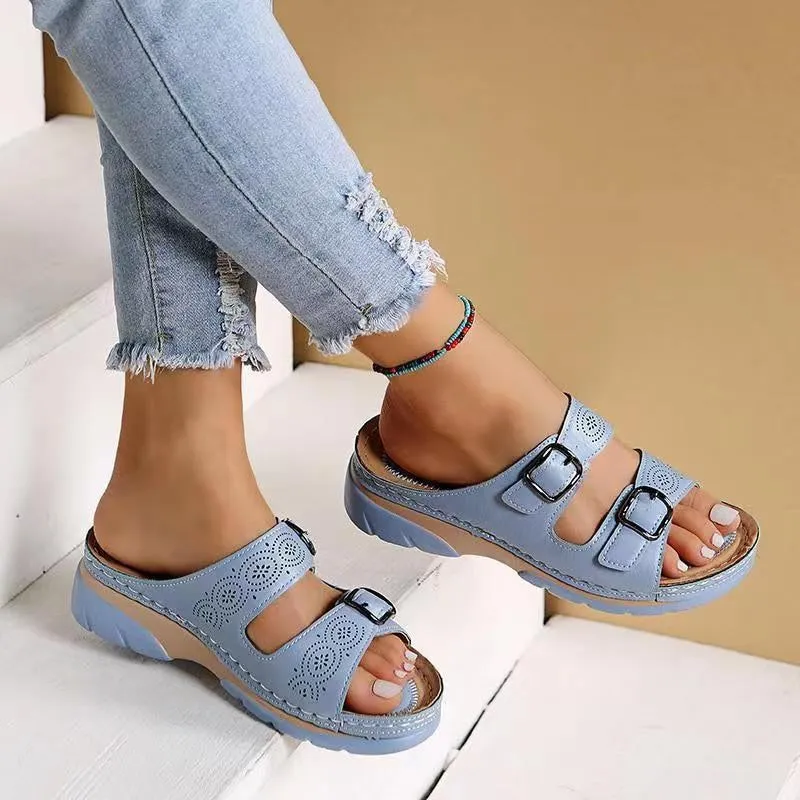 Retro Style Platform Wedge Sandals with Non-slip Belt Buckle