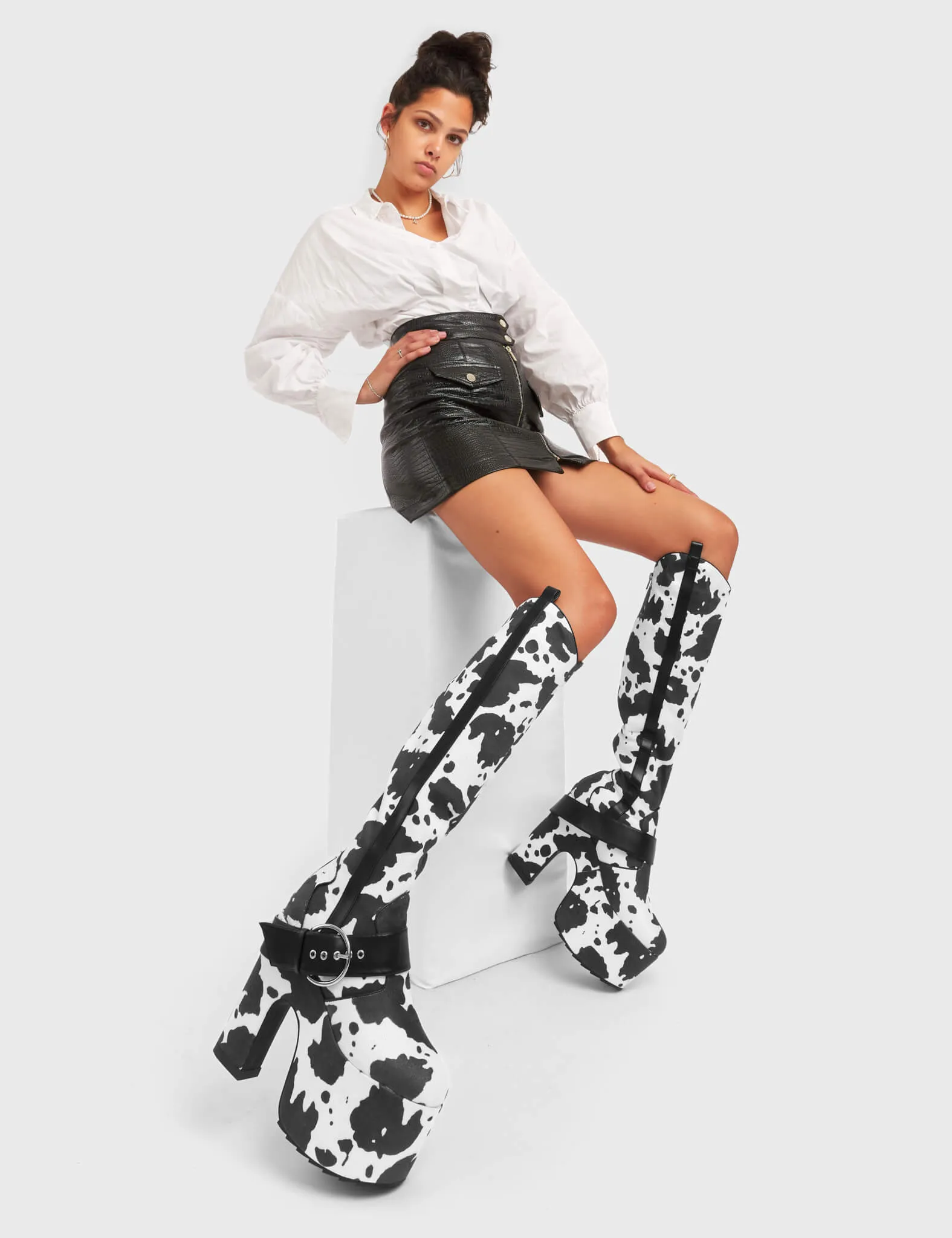 Rhinestone Cowboy Chunky Platform Knee High Boots