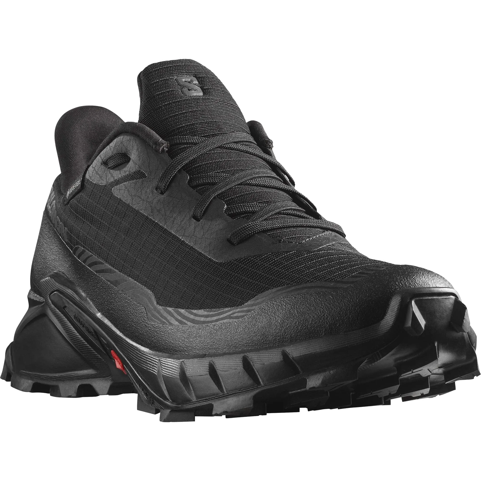 Salomon Men's ALPHACROSS 5 GORE-TEX Trail Running Shoes for Men, Black / Black / Ebony, 7