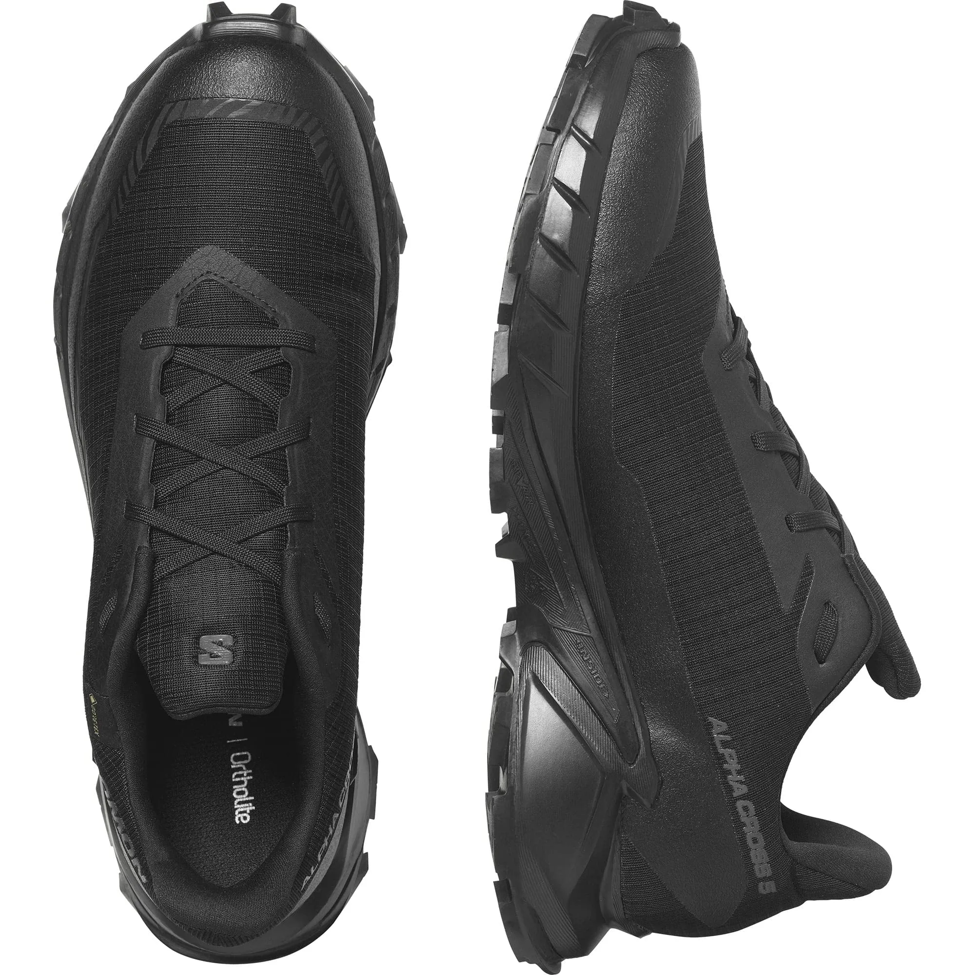 Salomon Men's ALPHACROSS 5 GORE-TEX Trail Running Shoes for Men, Black / Black / Ebony, 7