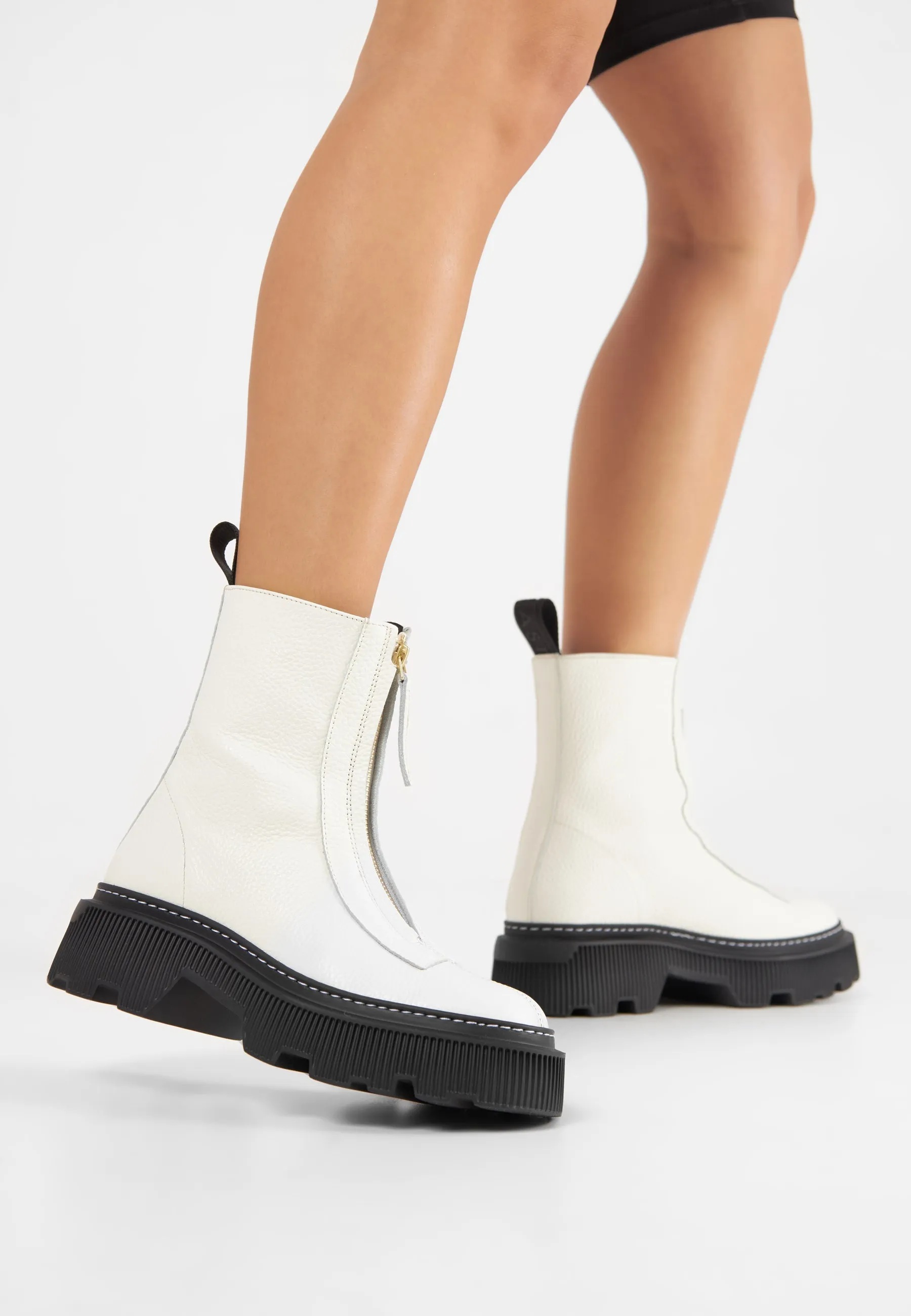 Shane Off White Front Zip Leather Boots