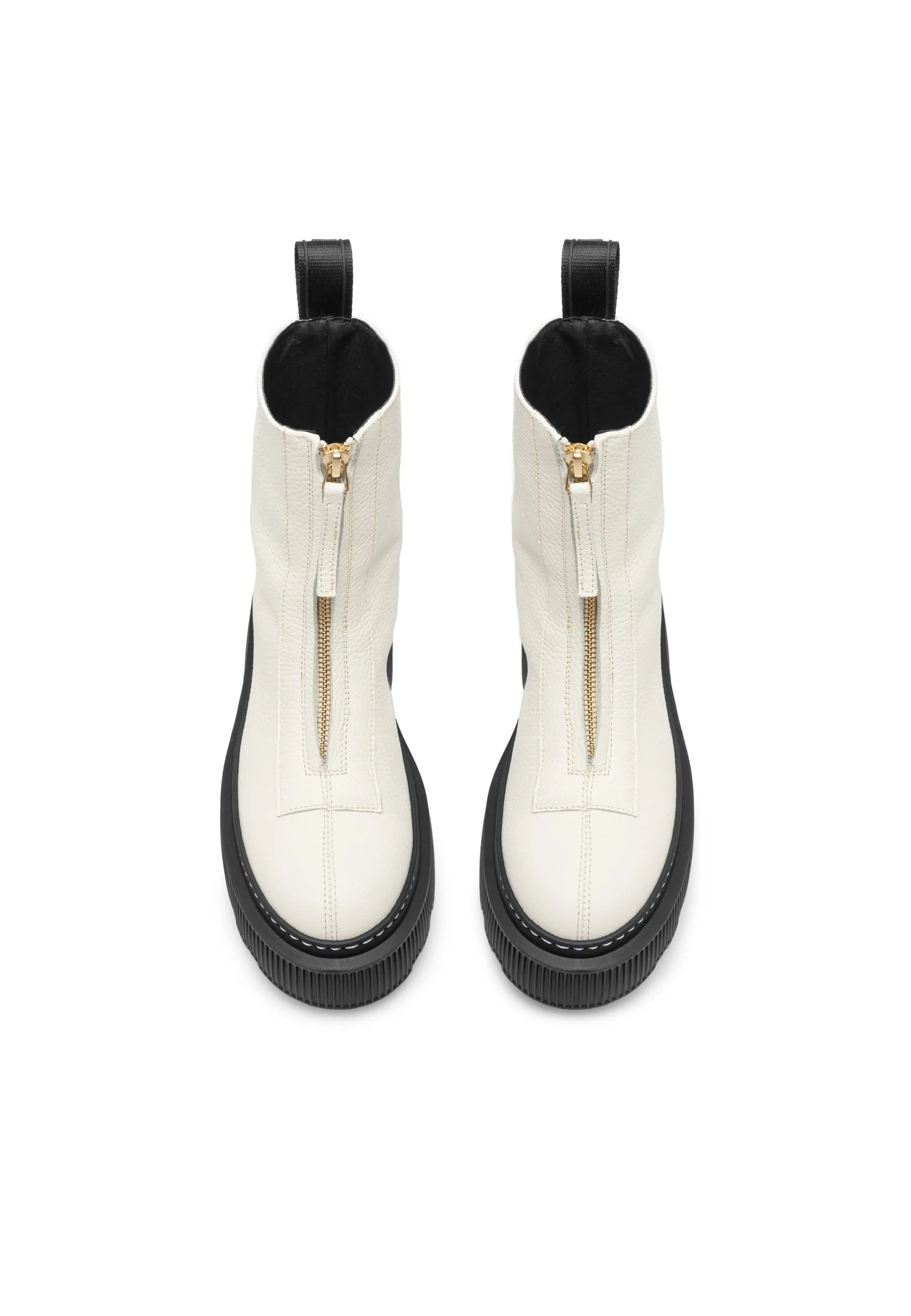 Shane Off White Front Zip Leather Boots