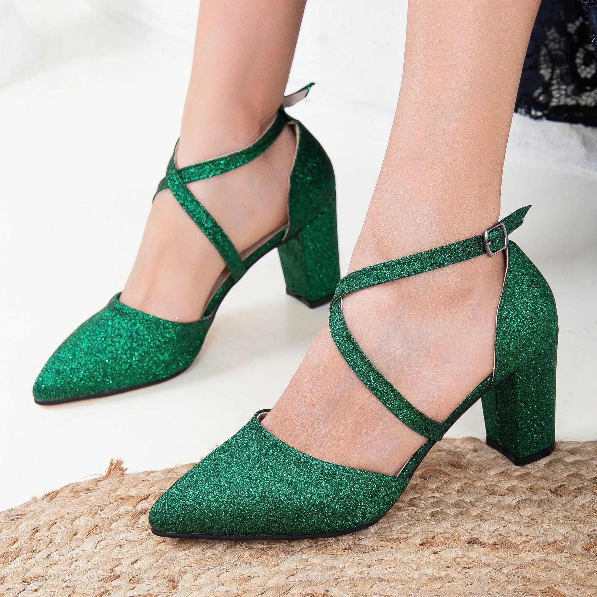 Sina - Green Glitter Heels