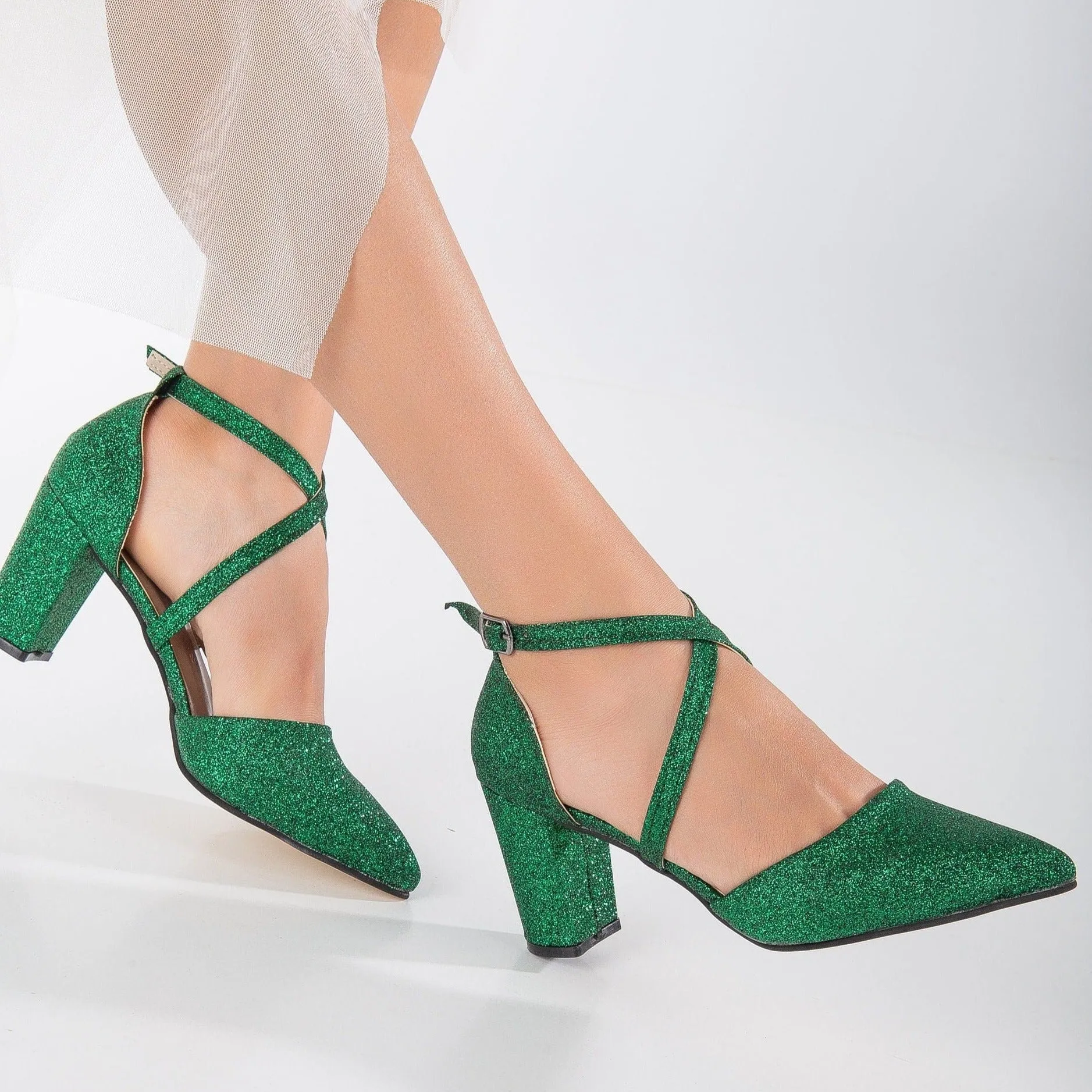 Sina - Green Glitter Heels