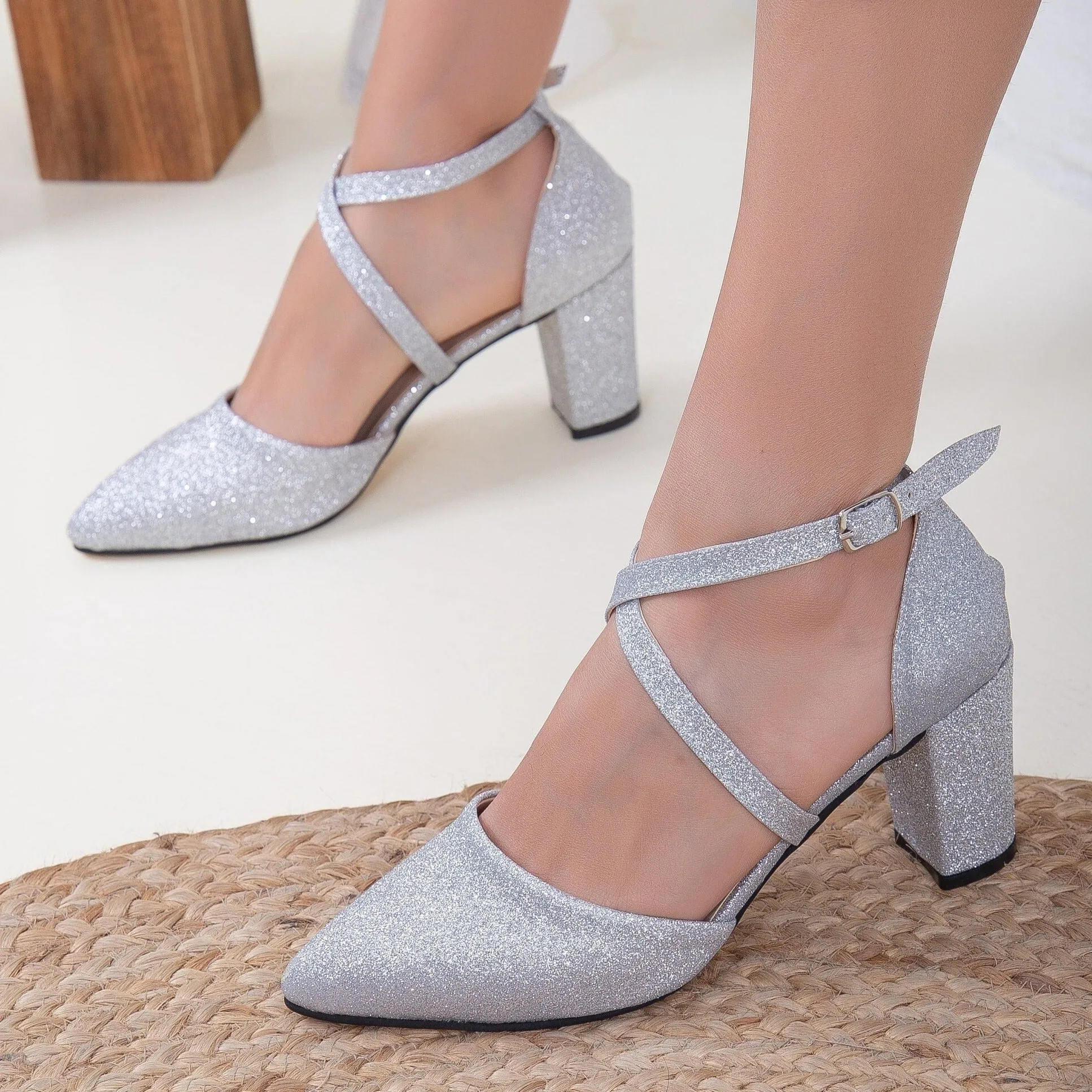 Sina - Silver Sparkling Wedding Shoes