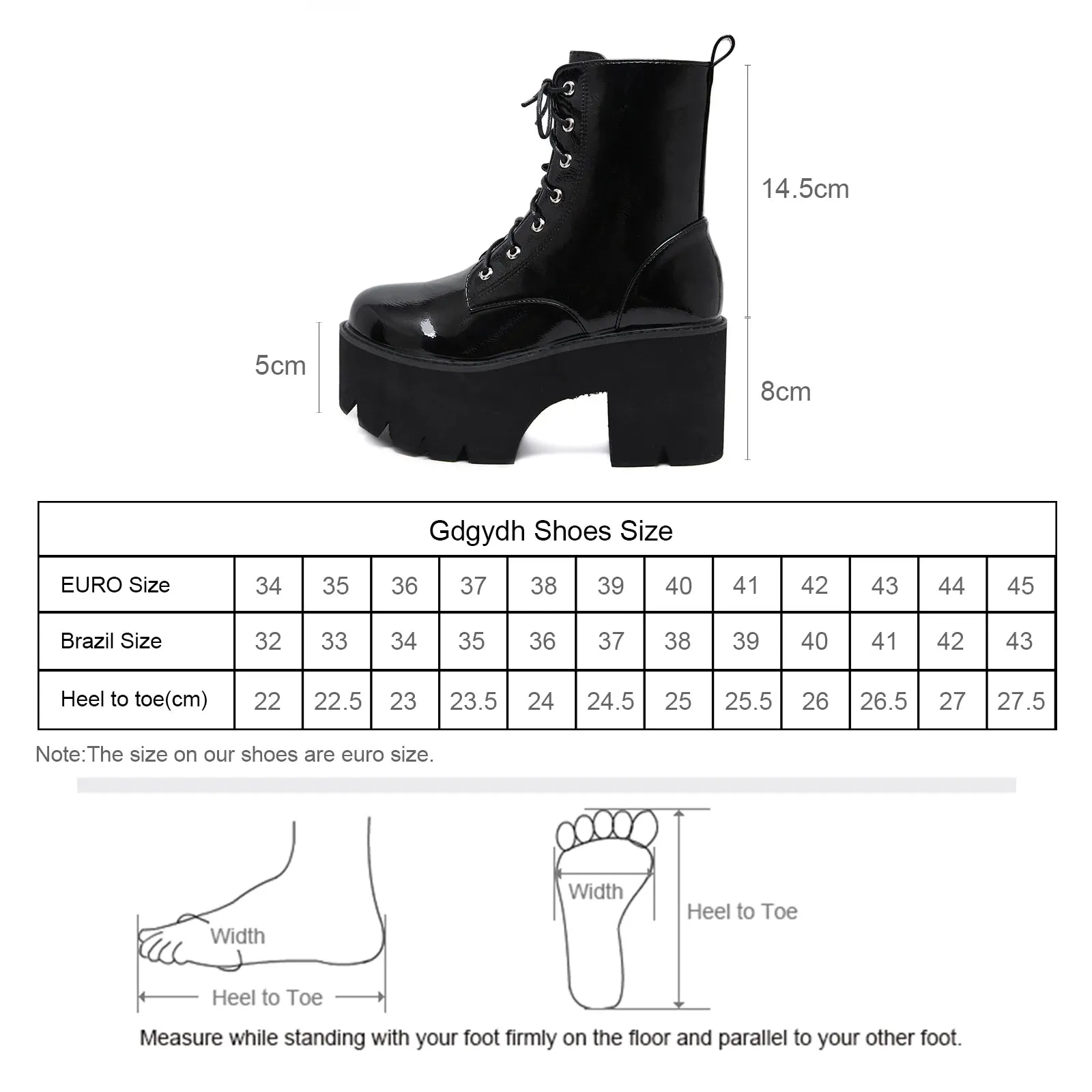 Sohiwoo Women's Side Zipper Platform Boots Comfy Round Toe Lace Up Shoes Fashion Solid Color Comabt Boots Chunky Heels