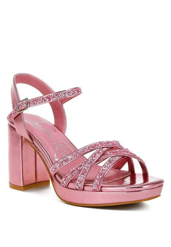 Sparks Fly Glitter Strappy Block Sandals