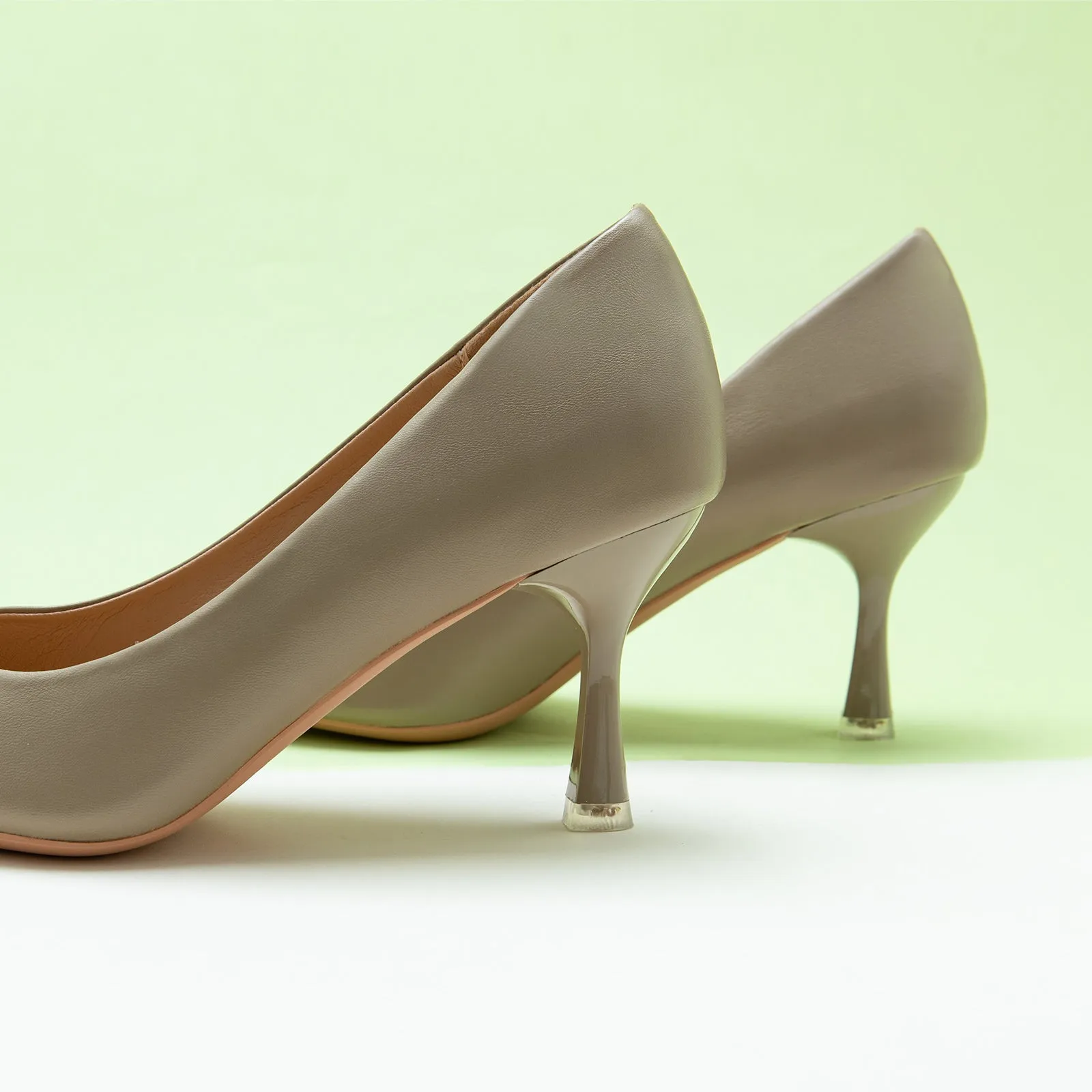 Stacked Metal Buckle Pumps (Olivia) Camel