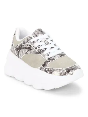 Stone Snake Cleated Bottom Platform Lace-up Chunky Sneakers