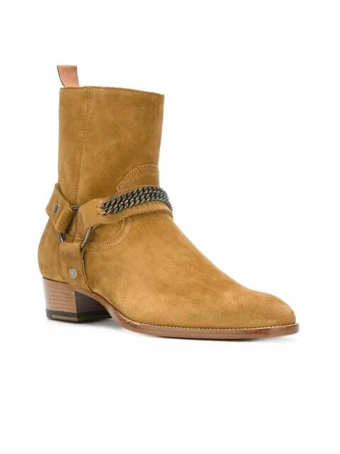 Suede Leather Chains Buckle Chelsea  Boot