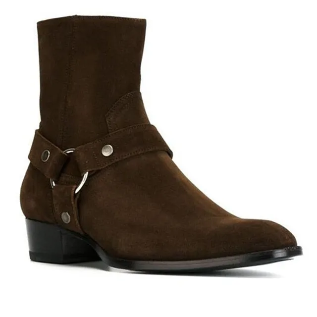 Suede Leather Chains Buckle Chelsea  Boot