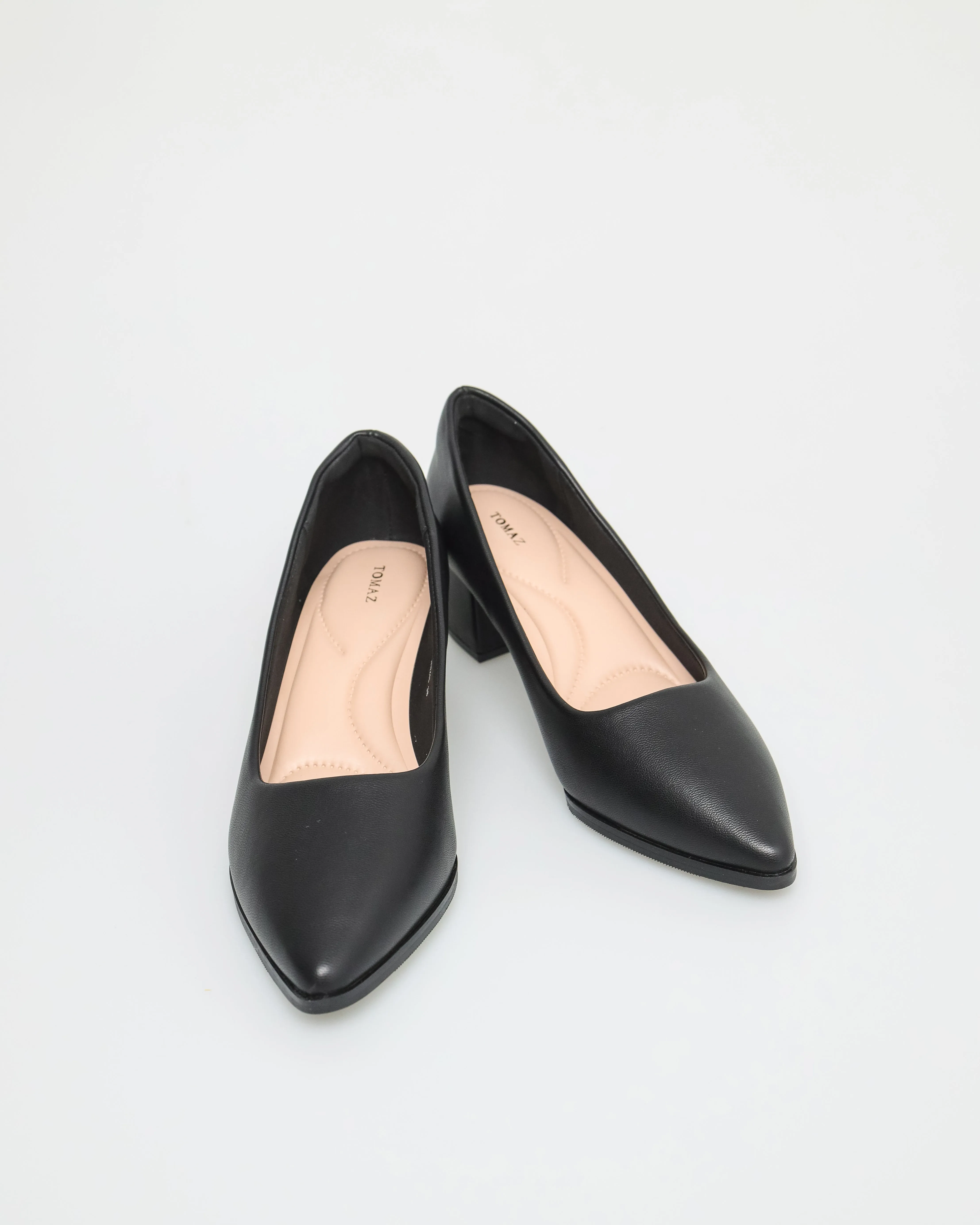 Tomaz NN245 Ladies Pointy Block Heels (Black)