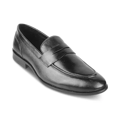 tresmode Dawson Men's Driving Loafers Leather Shoes Black, 9 UK / 43 EU - Round Toe TPR Sole Casual Footwear Penny Soft - Light Weight, Comfortable and Long Life