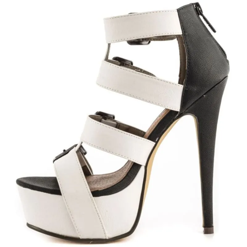 Two Tone Multi Buckle Open Toe Platform Sandals