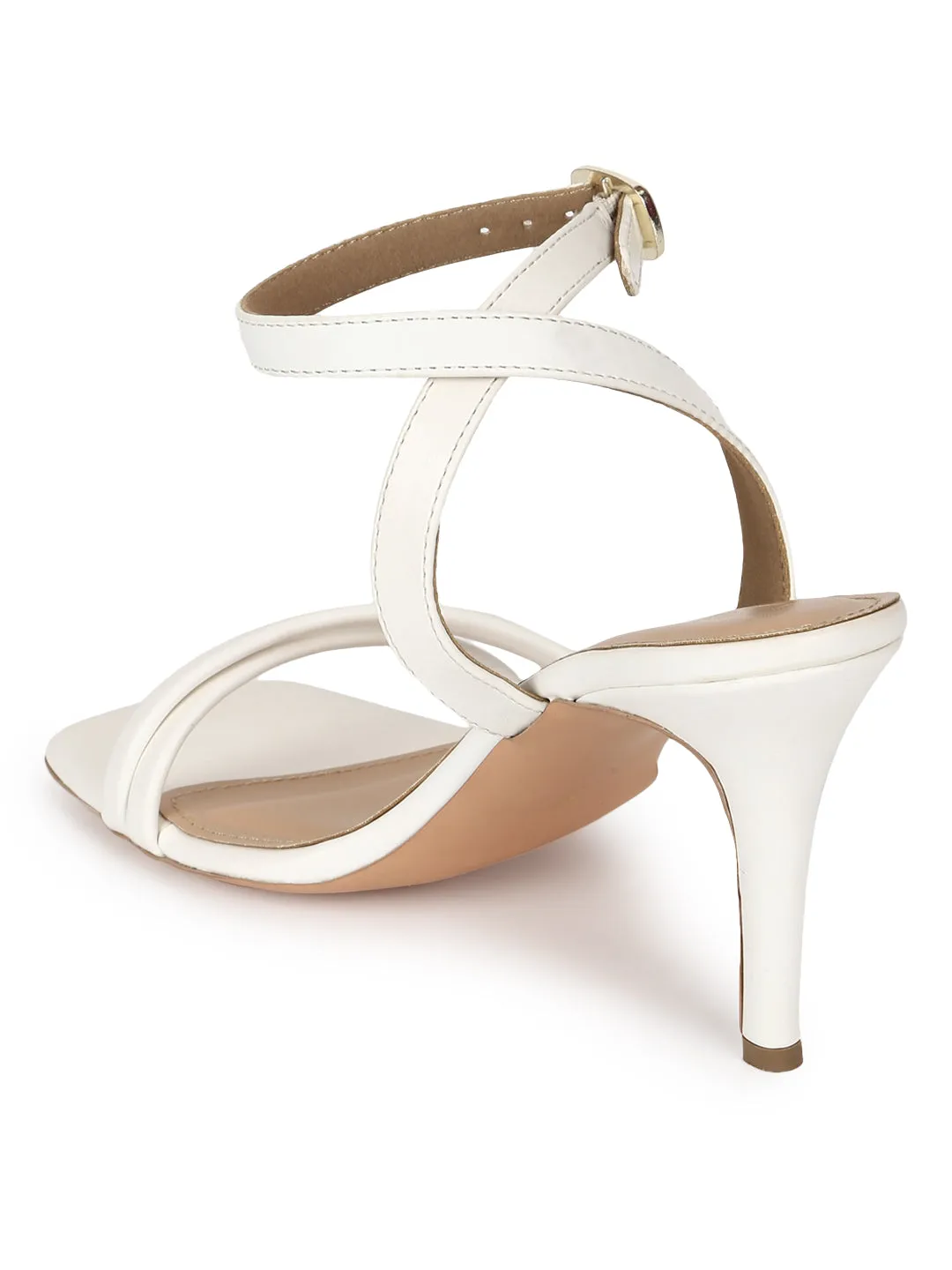 White PU High Ankle Strappy Stilettos (TP10173-WHT)