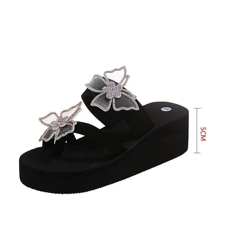 Women butterfly flower two strap slide platform sandals