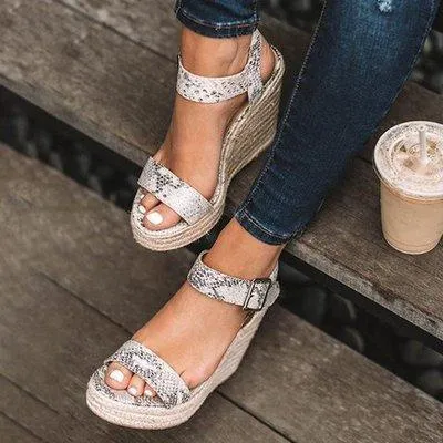 Women platform  espadrille wedge sandals peep toe buckle ankle strap sandals