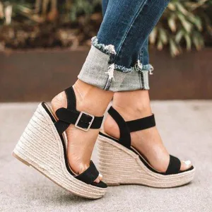 Women platform  espadrille wedge sandals peep toe buckle ankle strap sandals