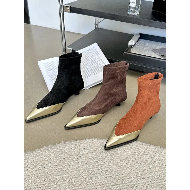 Women’s Ankle Boots with Pointed Toes and Zipper in Three Colors